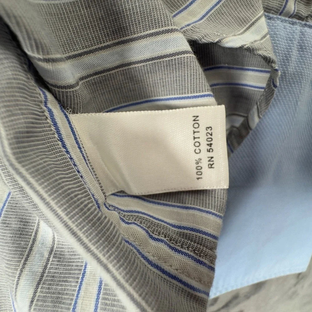 Banana Republic Dress Shirt Mens M 15-15.5 Grey Blue Striped French Cuff‎ Fitted